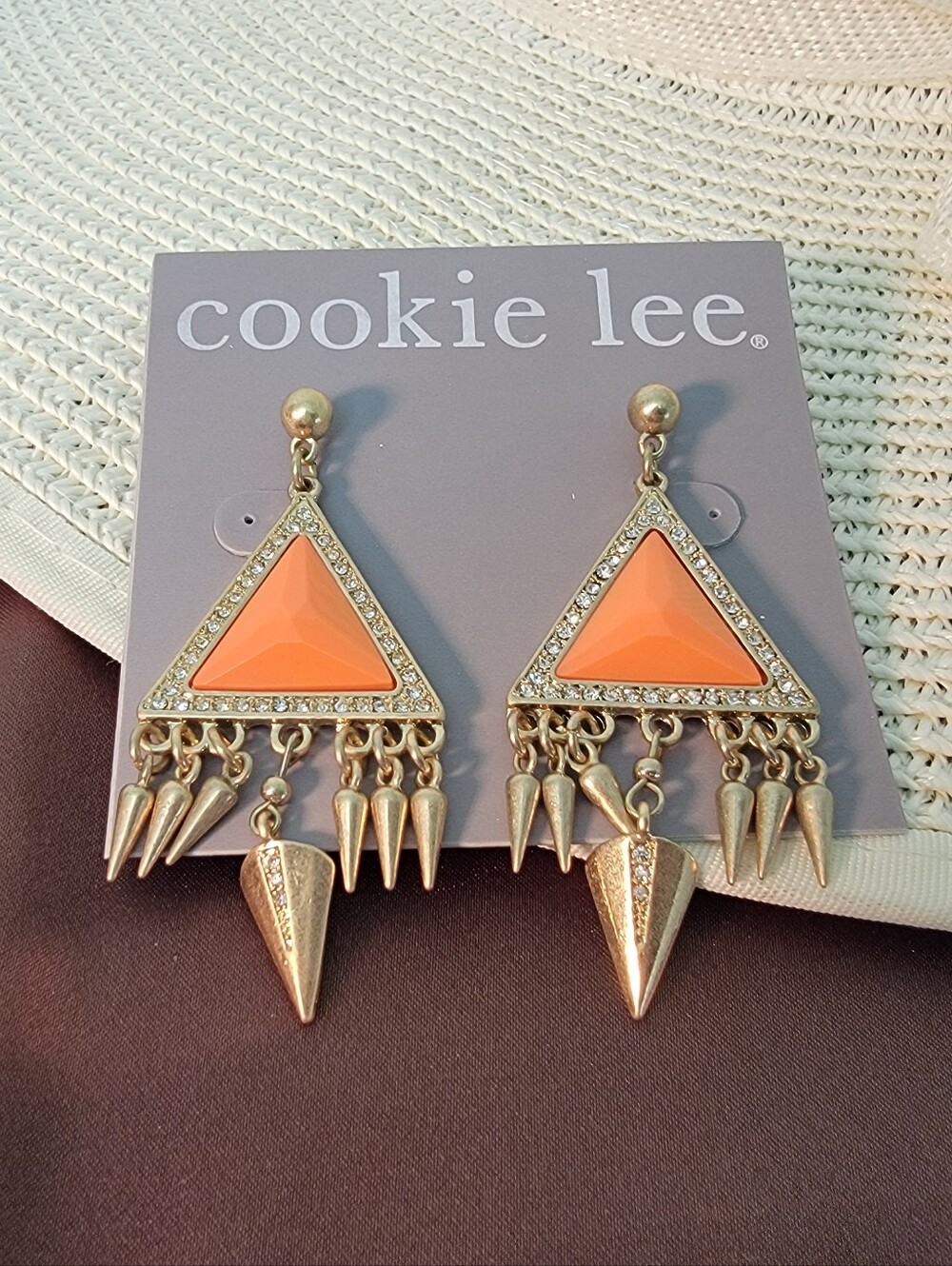 Cookie Lee Gold-Tone Orange Triangle Spike Dangle Earrings